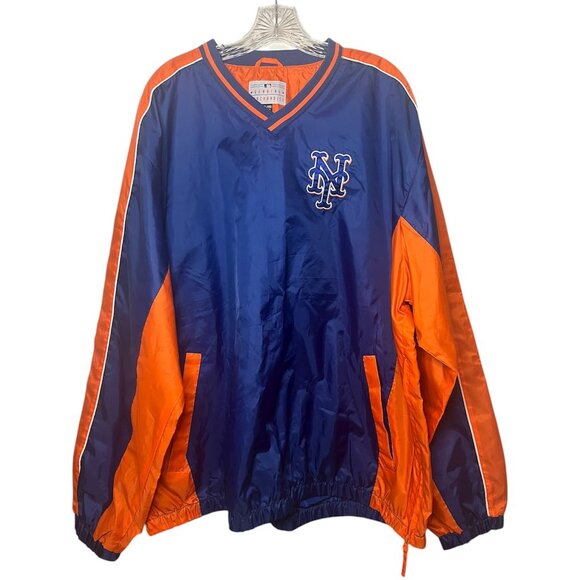Vintage New York Mets Pullover Windbreaker Jacket XXL Blue & Orange Retro MLB - Picture 2 of 12